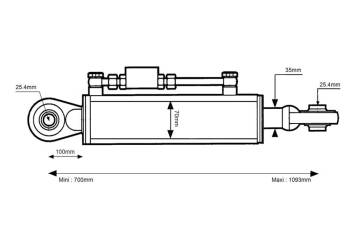 Łącznik centralny górny hydrauliczne Kat.2/2 Kula i Kula średnica cylindra 70mm Długość min 700mm