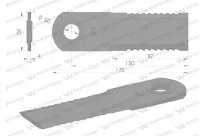 Nóż obrotowy rozdrabniacz słomy sieczkarnia uzębiony 173x50x4mm otwór 20 z tuleją zastosowanie 755784.1 Claas Lexion WARYŃSKI