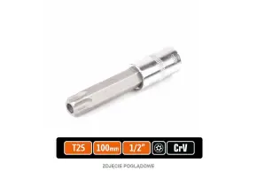 Klucz nasadowy 1/2" z bitem TORX 100 mm/T25 / (z otworem) / TEGER