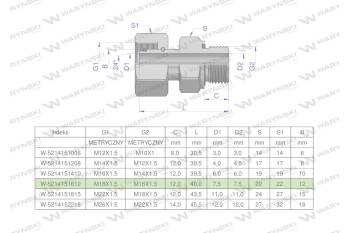 Przyłączka hydrauliczna metryczna AB (EVGE) M18x1.5 12L x M16x1.5 ED Waryński