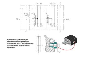 Rozdzielacz hydrauliczny do ładowaczy czołowych 2-sekcyjny (1 x sekcja pływająca) max przepływ 90L  - sterowany na linkę i joystick VOIMA