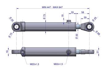 Cylinder hydrauliczny siłownik dwustronny wspomagania układu kierowniczego (84276909. SMT2 63/32/200) C-385 Waryński