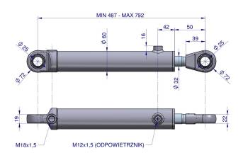 Cylinder hydrauliczny siłownik jednostronny pomocniczy podnośnika (86409904. SMT 2.50/32/305. 86409906) C-385 Waryński