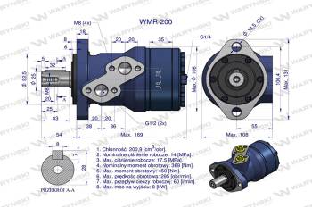 Silnik hydrauliczny orbitalny stosowany do owijarek WMR 200 cm3/obr 140 bar / max.200 bar Waryński