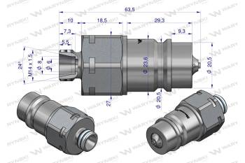 Szybkozłącze hydrauliczne wtyczka M14x1.5 gwint zewnętrzny EURO ISO 7241-A z eliminatorem ciśnienia Waryński